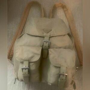 Prada Nylon Backpack w/ leather trim . Barely used .Rare Tan Color